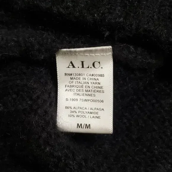 A.L.C. Tracey Fair Isle Sweater Oversized Alpaca Turtleneck Blk Bordeaux Sz Med - Picture 8 of 13